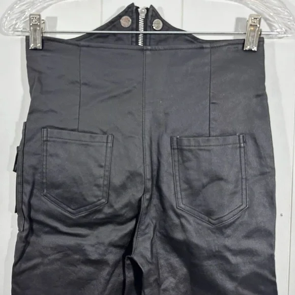 Akira Womens Black Moto Faux Leather Pants Hight Waist Sz Large Zip Front - Picture 6 of 11